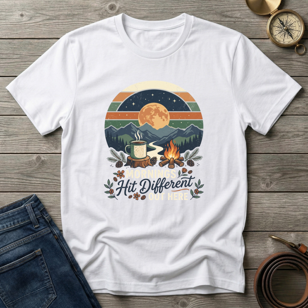 MORNINGS HIT DIFFERENT OUT HERE T-SHIRT