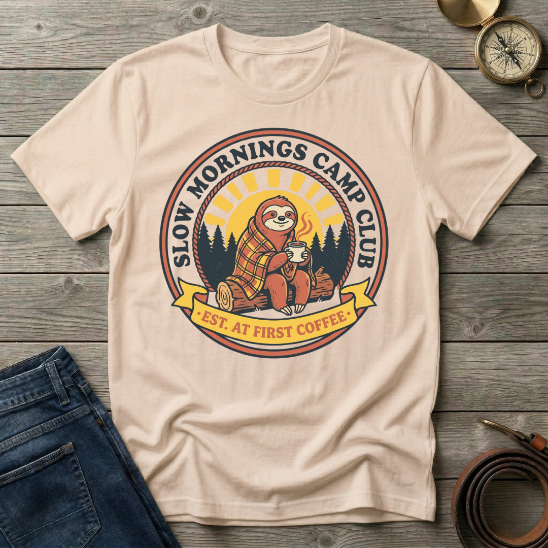 SLOW MORNINGS CAMP CLUB  T-SHIRT