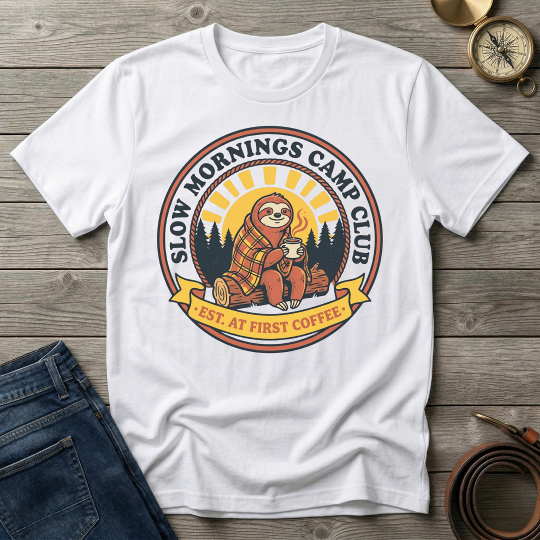 SLOW MORNINGS CAMP CLUB  T-SHIRT