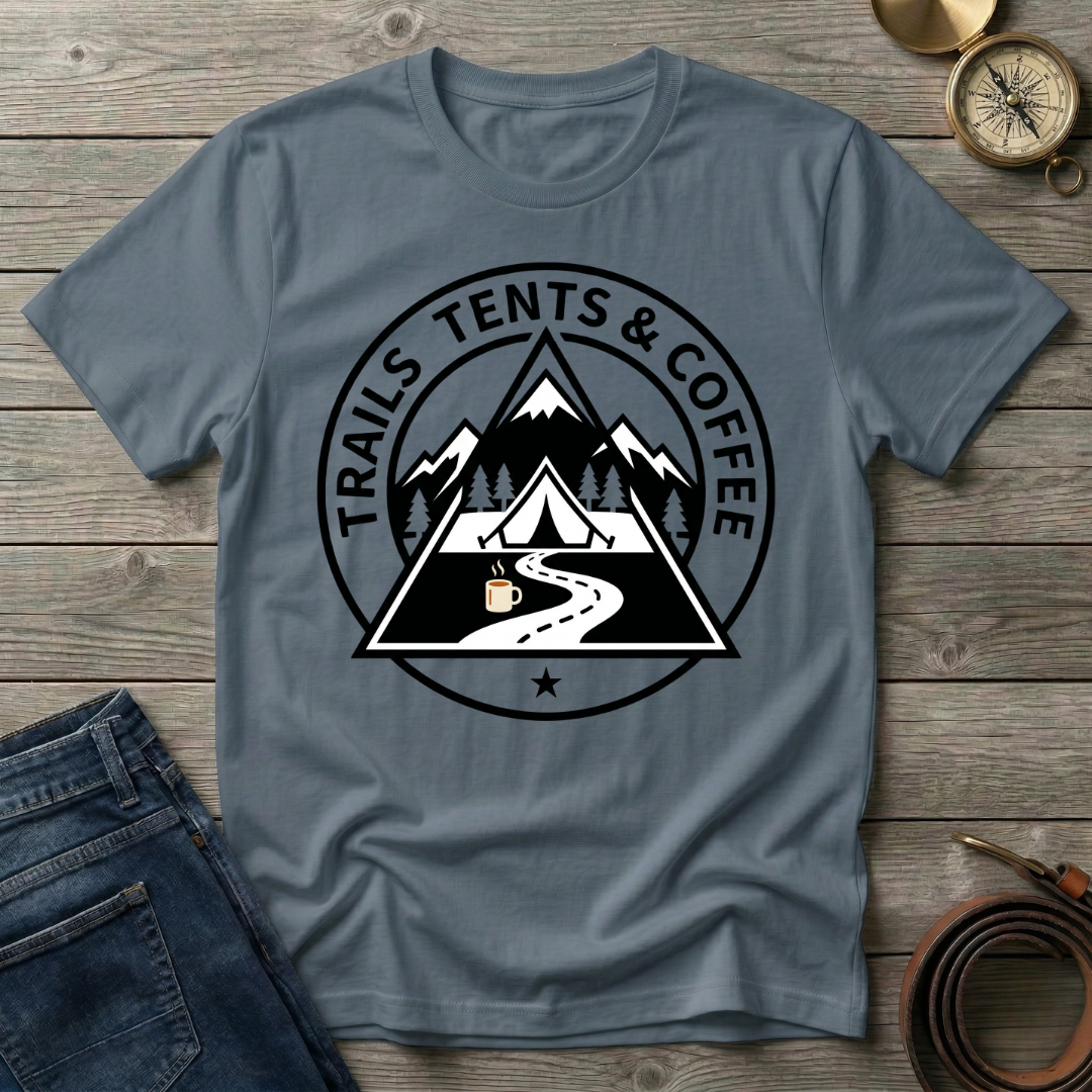 TRAILS TENTS AND COFFEE T-SHIRT