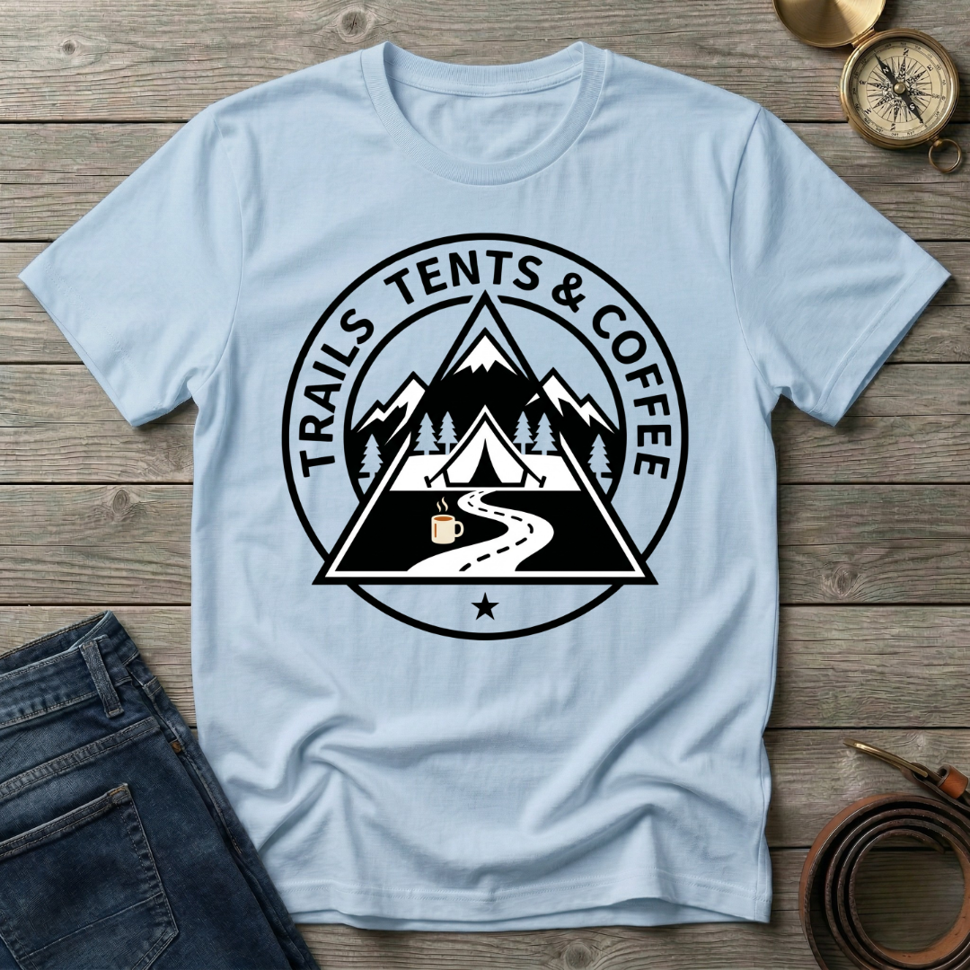 TRAILS TENTS AND COFFEE T-SHIRT