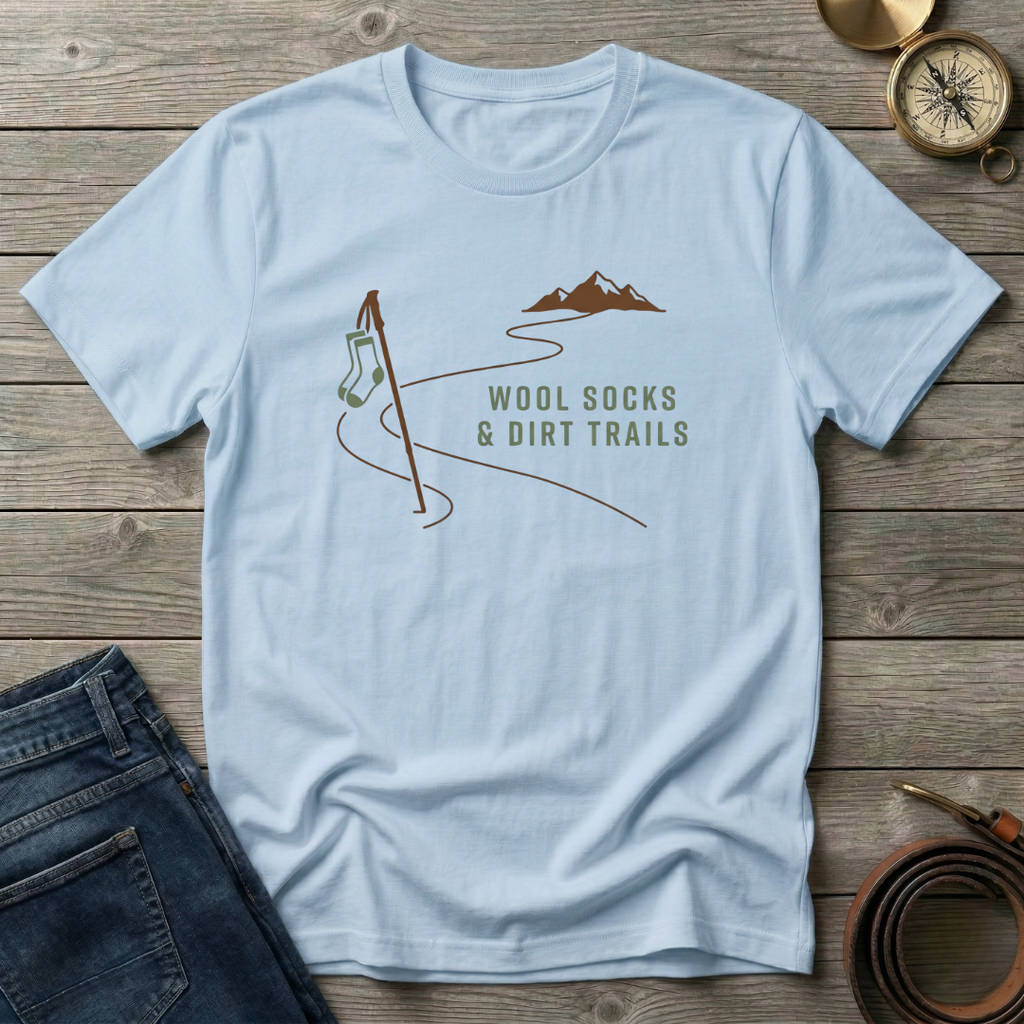 WOOL SOCKS AND DIRT TRAILS T-SHIRT