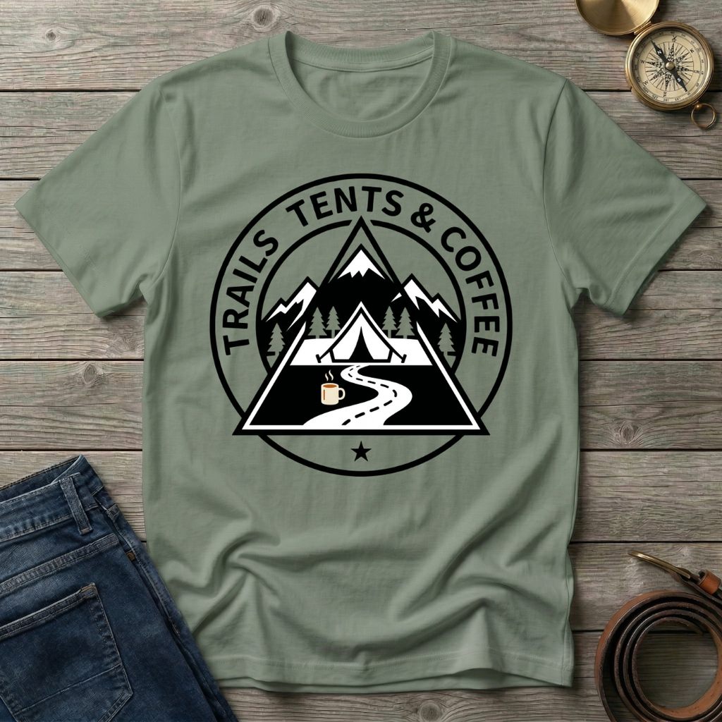TRAILS TENTS AND COFFEE T-SHIRT