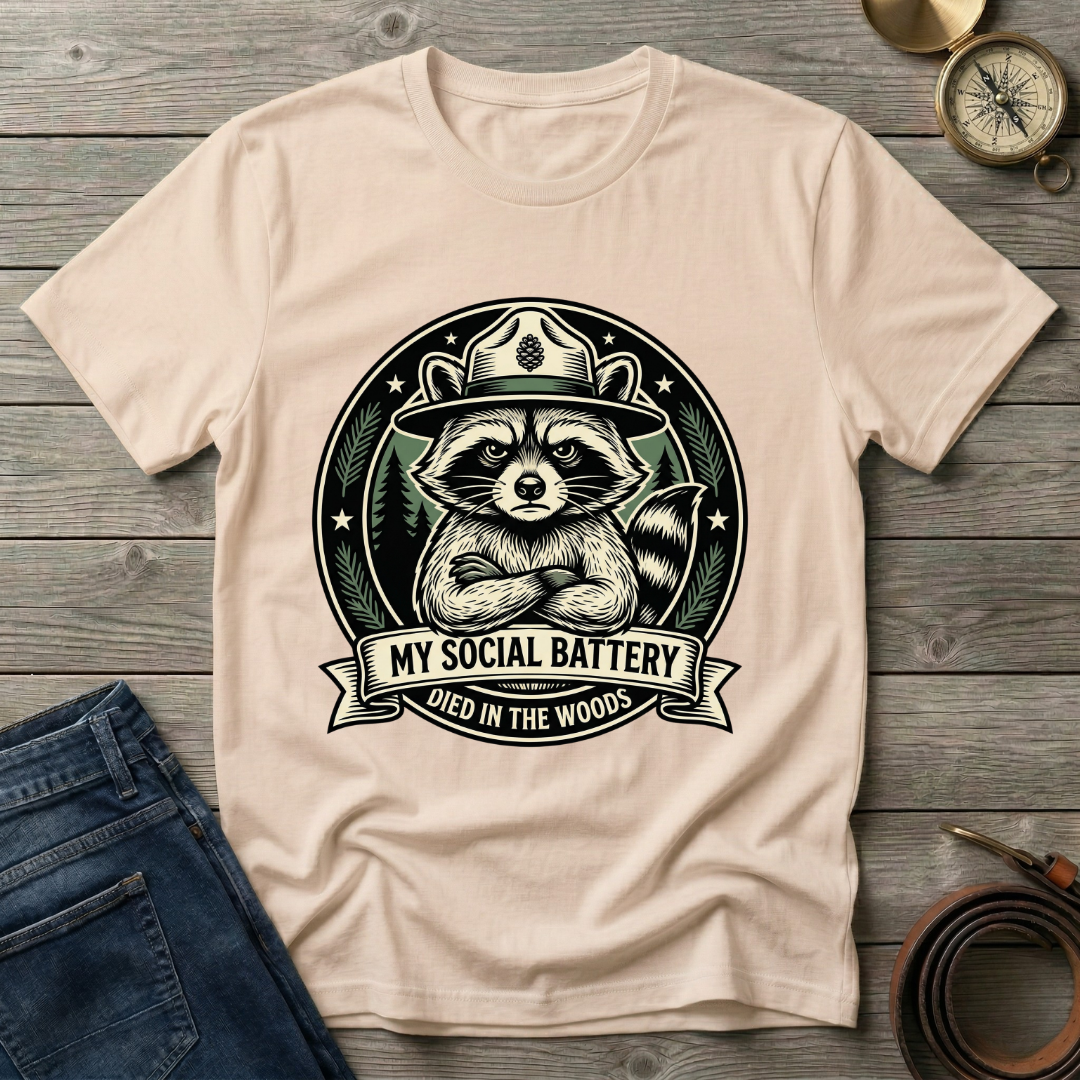MY SOCIAL BATTERY DIED IN THE WOODS T-SHIRT