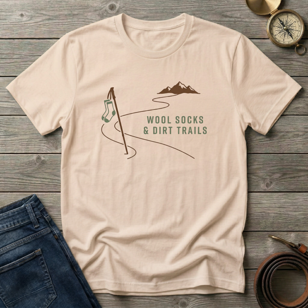 WOOL SOCKS AND DIRT TRAILS T-SHIRT