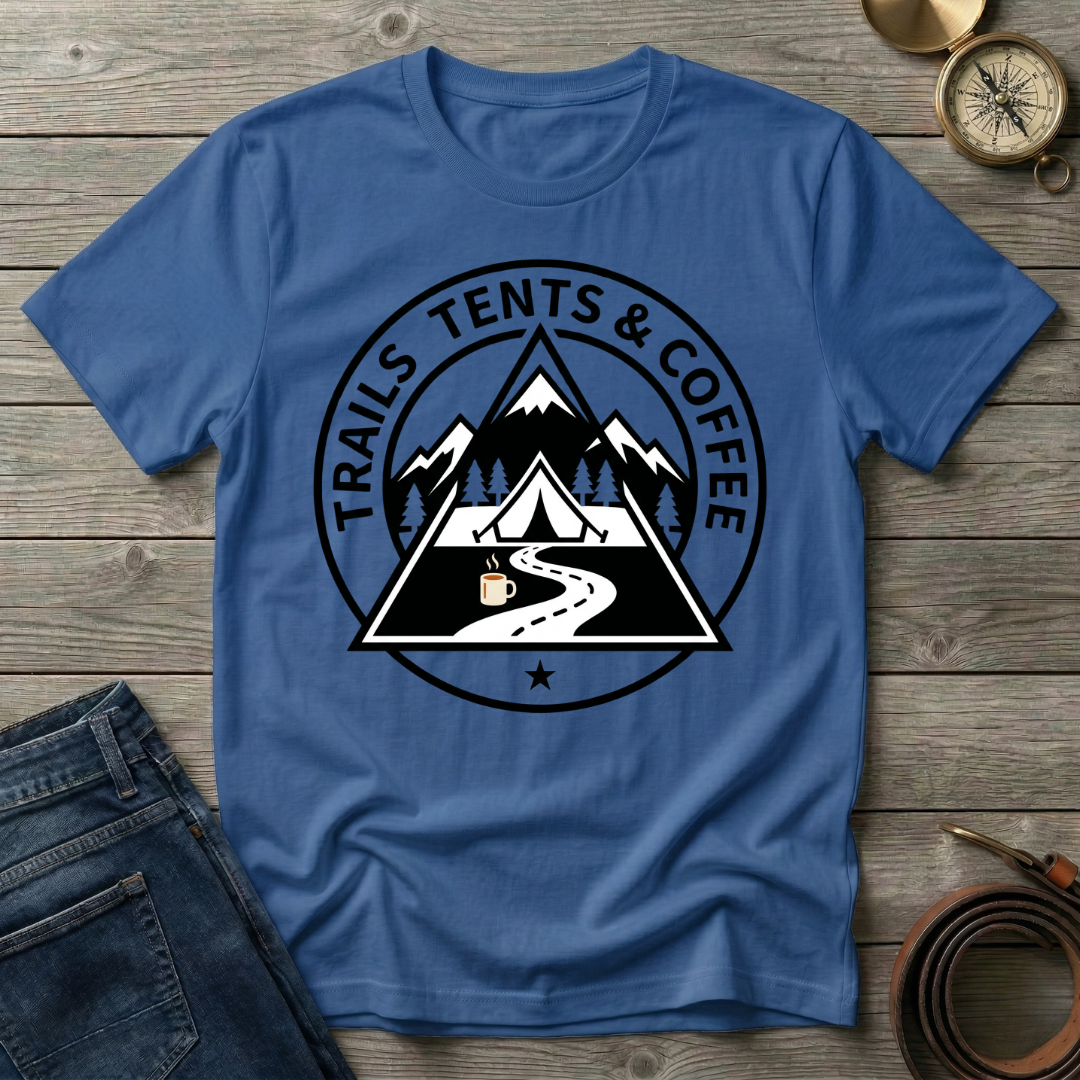 TRAILS TENTS AND COFFEE T-SHIRT