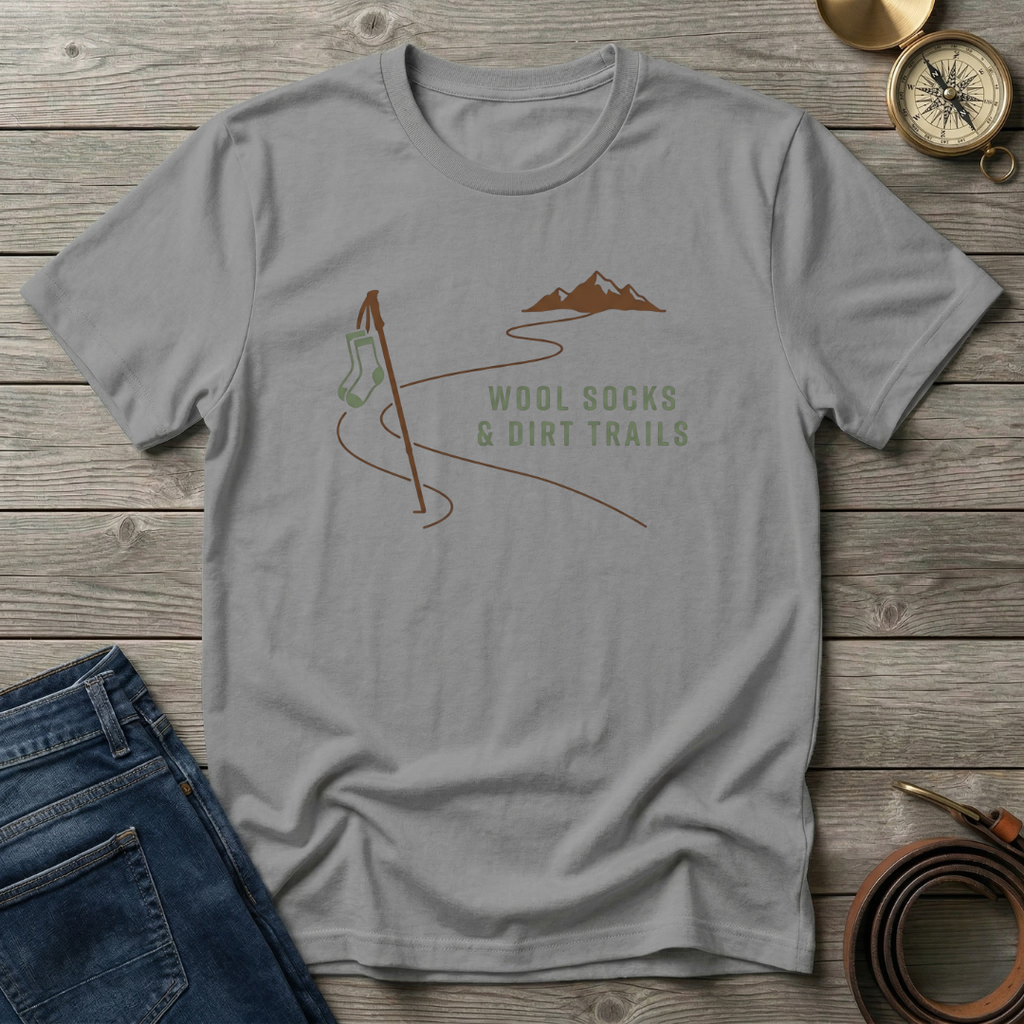 WOOL SOCKS AND DIRT TRAILS T-SHIRT