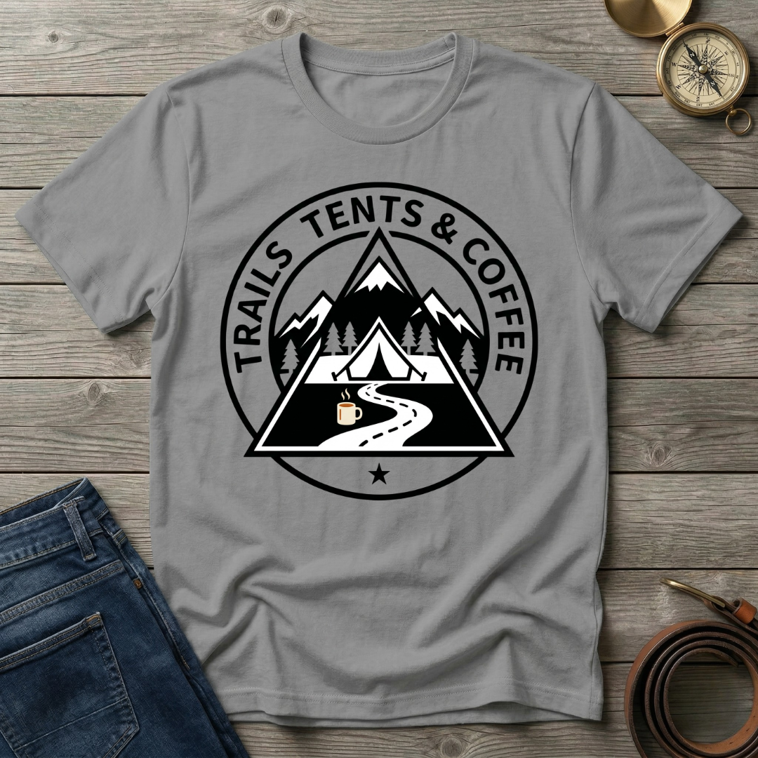 TRAILS TENTS AND COFFEE T-SHIRT