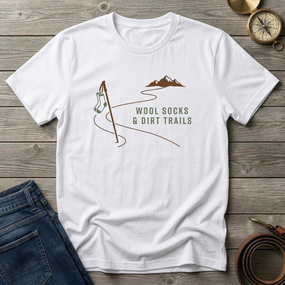WOOL SOCKS AND DIRT TRAILS T-SHIRT