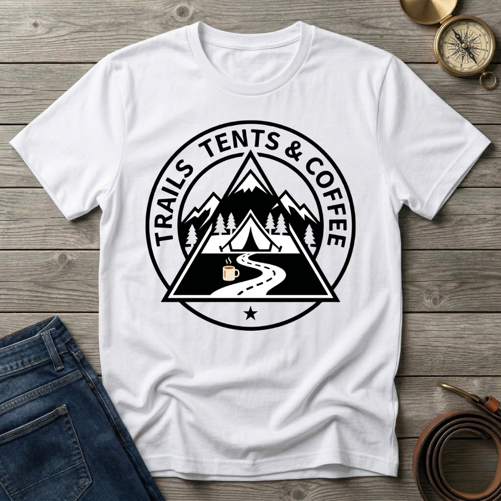 TRAILS TENTS AND COFFEE T-SHIRT
